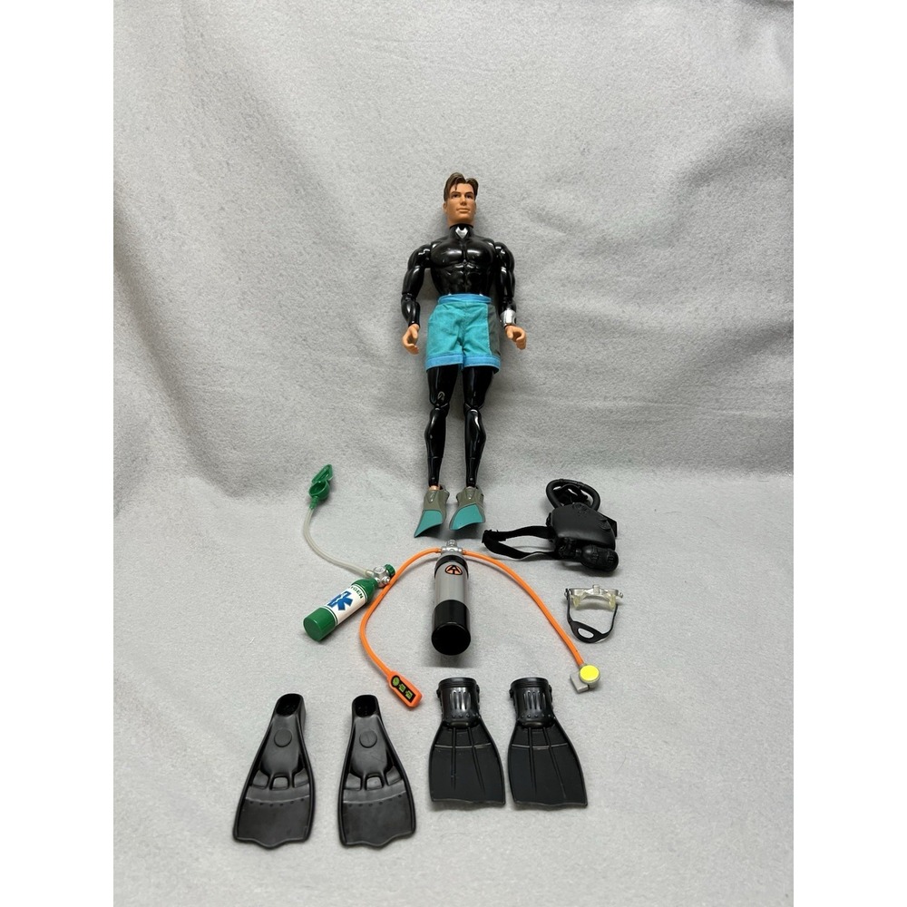 Vintage 1998 Mattel Max Steel Action Figure 12in Combat‎ Diver Black Diving Suit